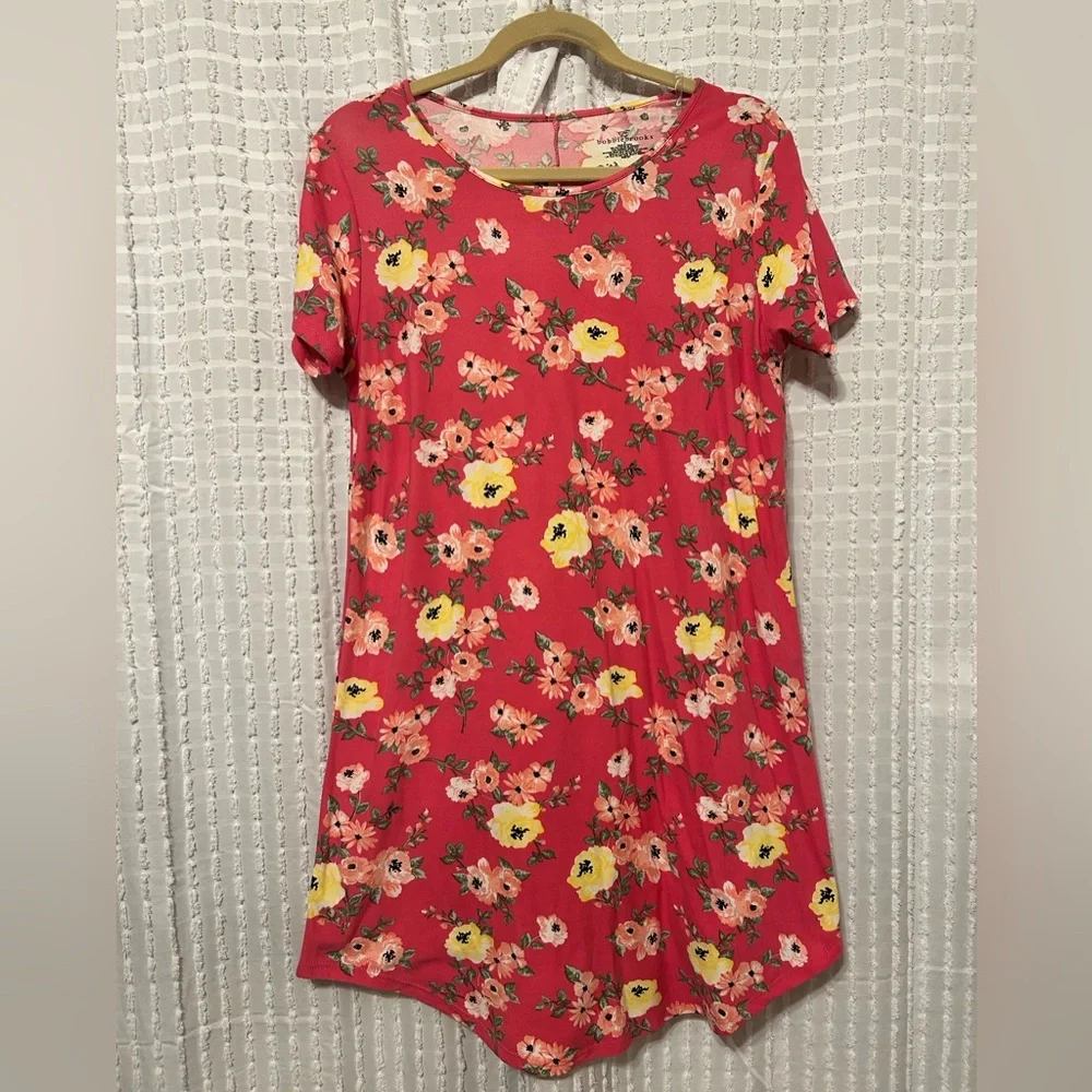 Bobbie Brooks Womens Medium Pink‎ Floral Tunic Tee Shirt Dress